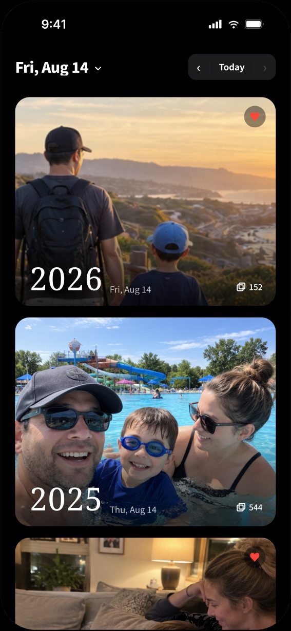 Year column view: one large photo per year