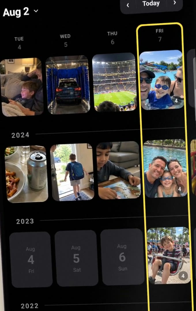 Years Ago week view: the same date, one row per year