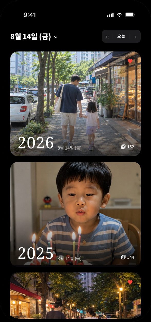연별 1열 보기: 해마다 한 장씩 크게